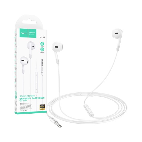 Hoco Wired Earphone M109 Pure Joy 3.5mm 1.2m White